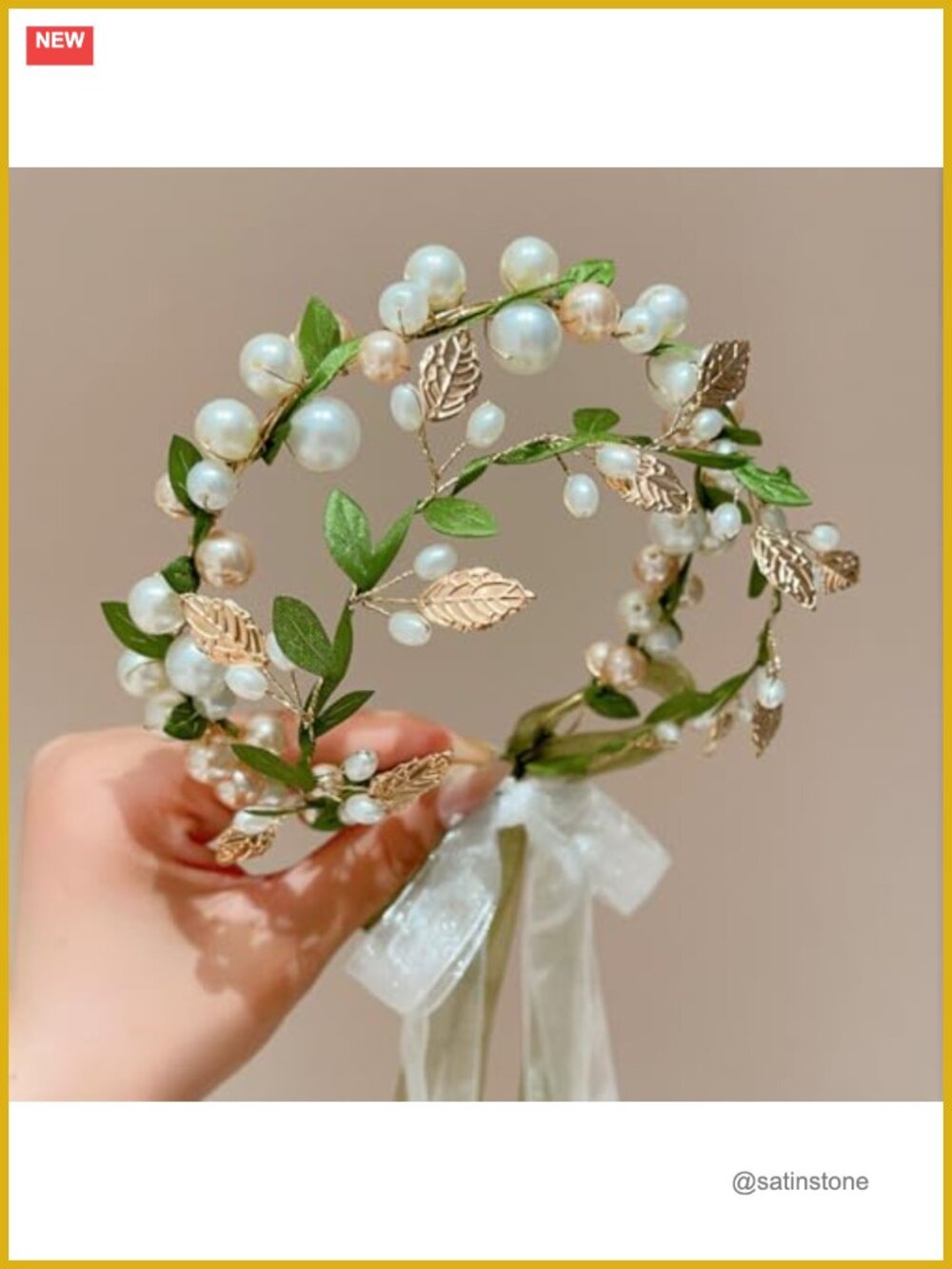2 Pc Pearl Leaf Hair Vine Ribbon Headband Wedding Bridal Fairy